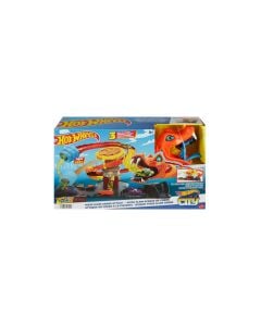 Hot Wheels City Toy Car Track Set, Pizza Slam Cobra Attack, Snake Tail Spiral Track with Randomizer, 1 Vehicle in 1:64 Scale