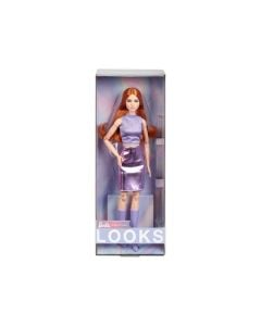 Barbie Looks Doll, Collectible No. 20 with Red Hair and Modern Y2K Fashion, Lavender Top and Faux-Leather Skirt with Knee-High Boots